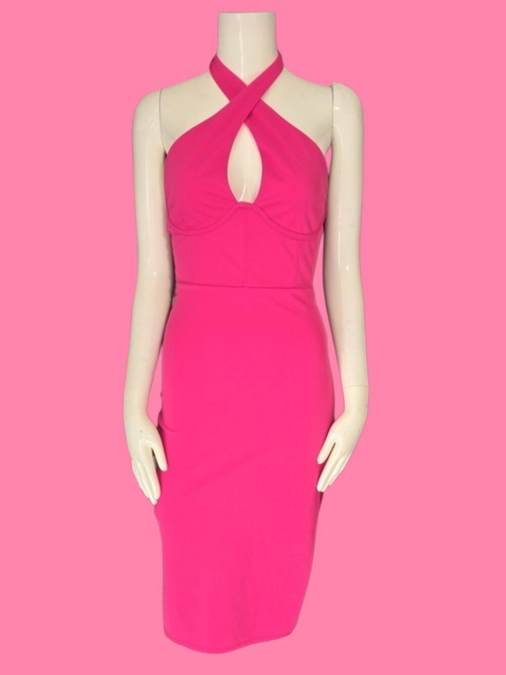 Women’s Hot Pink Halter Midi Dress